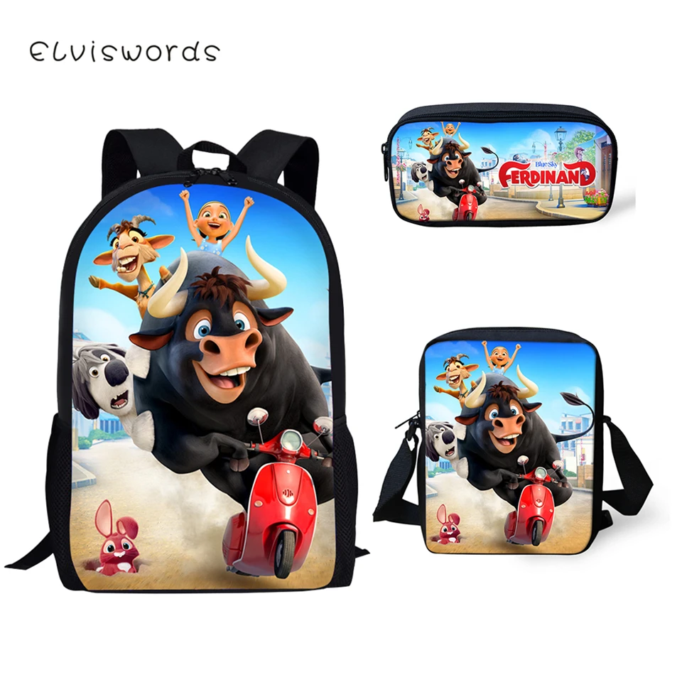 Модный детский рюкзак ELVISWORDS комплект из 3 предметов школьные сумки с узором Ferdinand