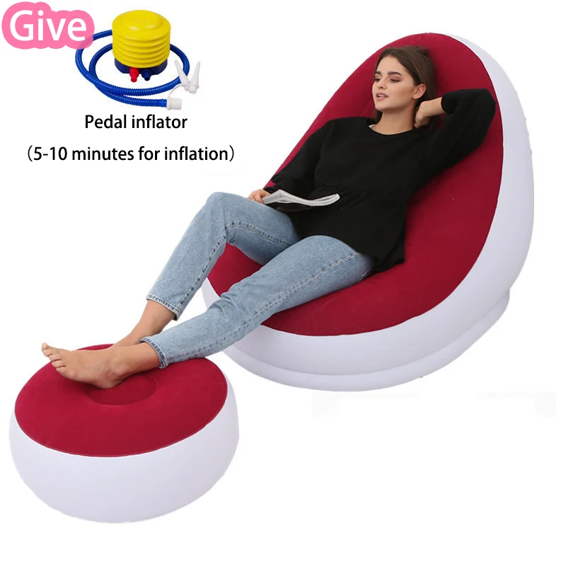 red sofa one set Кресло-мешок ленивый диван надувной раскладной открытый диван-кровать с педалью удобный стекающийся одиночный диван кресло ворсовое покрытие - Цвет: red sofa one set