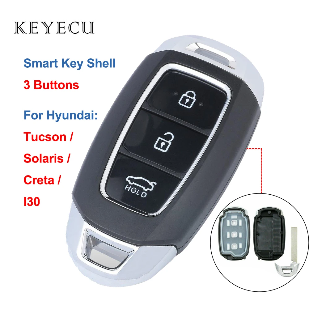 Keyecu 3 кнопки смарт-карты дистанционного ключа оболочки чехол для hyundai Tucson I30 Creta IX25 Solaris с аварийный вставной лопаткой