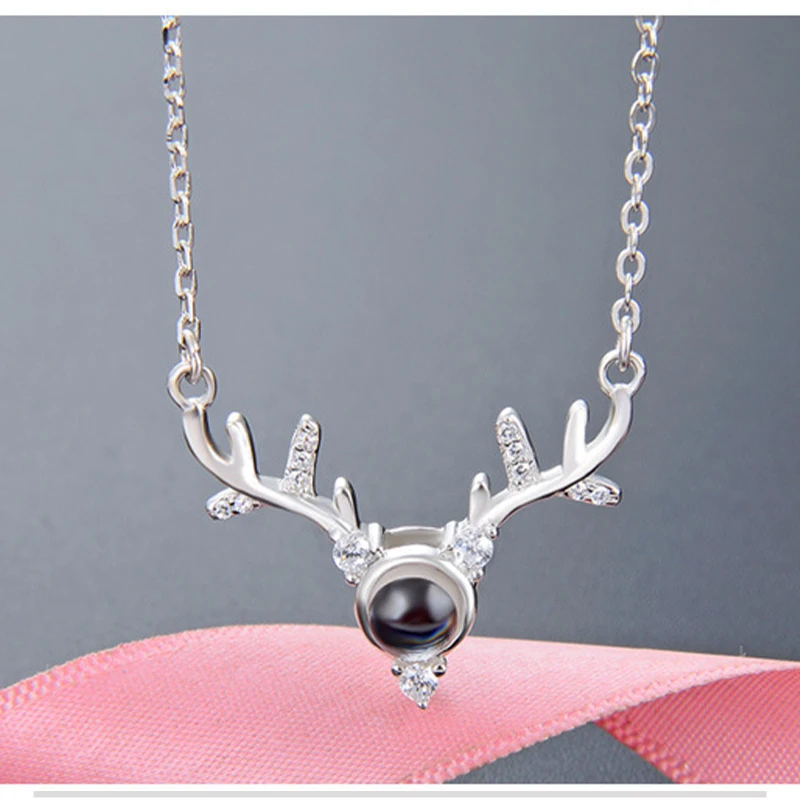 

S925 Silver Pendant Necklace Women Elk Statement Personalized Necklace Jewelry Gift Wholesale Zircon Antlers Zircon Brand Design