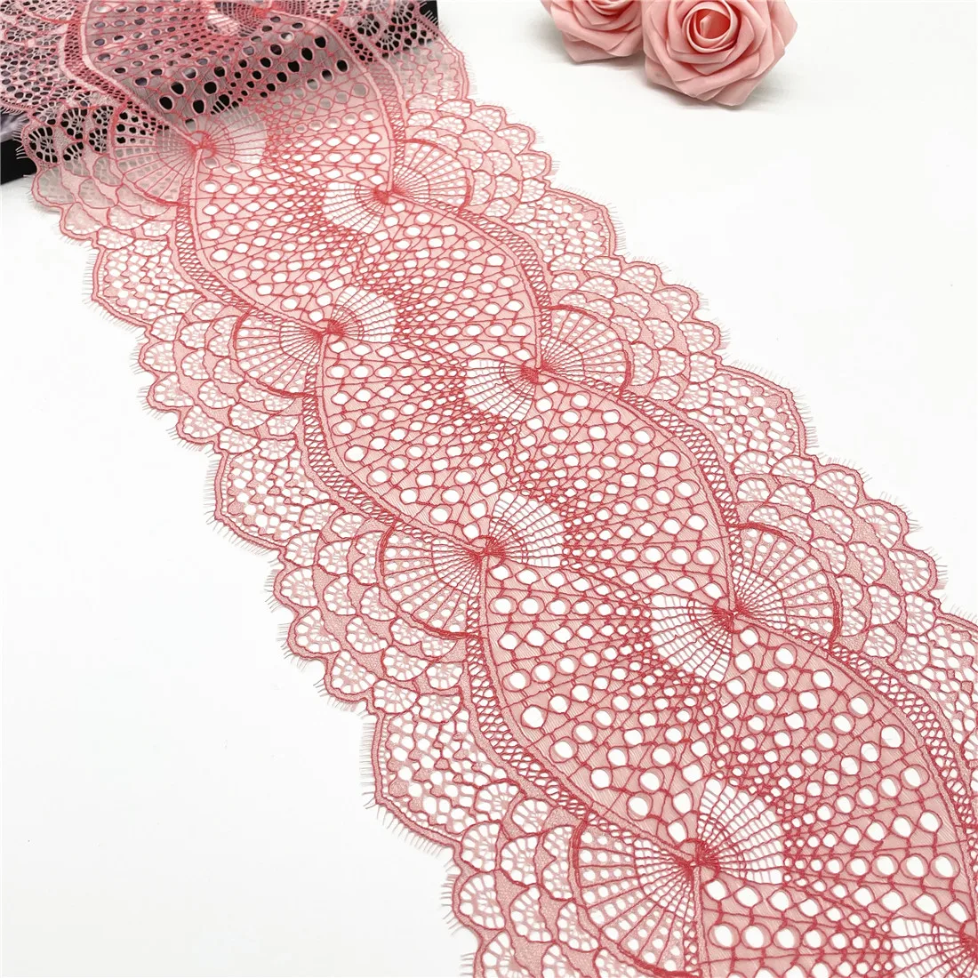 3y/lot Width 6 5/8 inch 22cm Pink Cream Elastic Stretch Lace trim 1