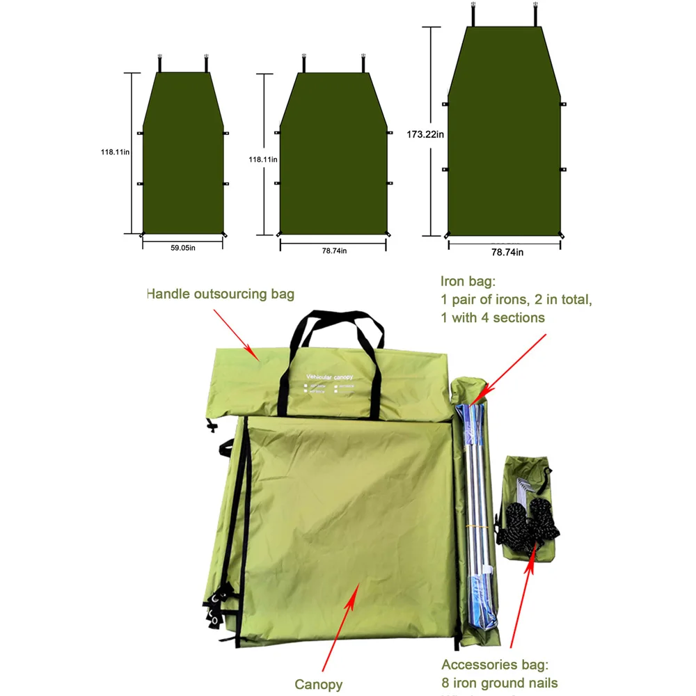 Car Rooftop Tent 150/200/440CM Car Camping Shelter Shade Portable Roof Top Tent Awning Waterproof UV SUV Rooftop Rain Canopy Car Accessories