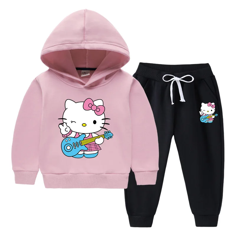 thumbnail image 1 of Hello Kitty suéter con capucha para niños + pantalones traje de otoño e invierno para niñas más ropa deportiva y de ocio cálida de terciopelo para niños, 1 of 5