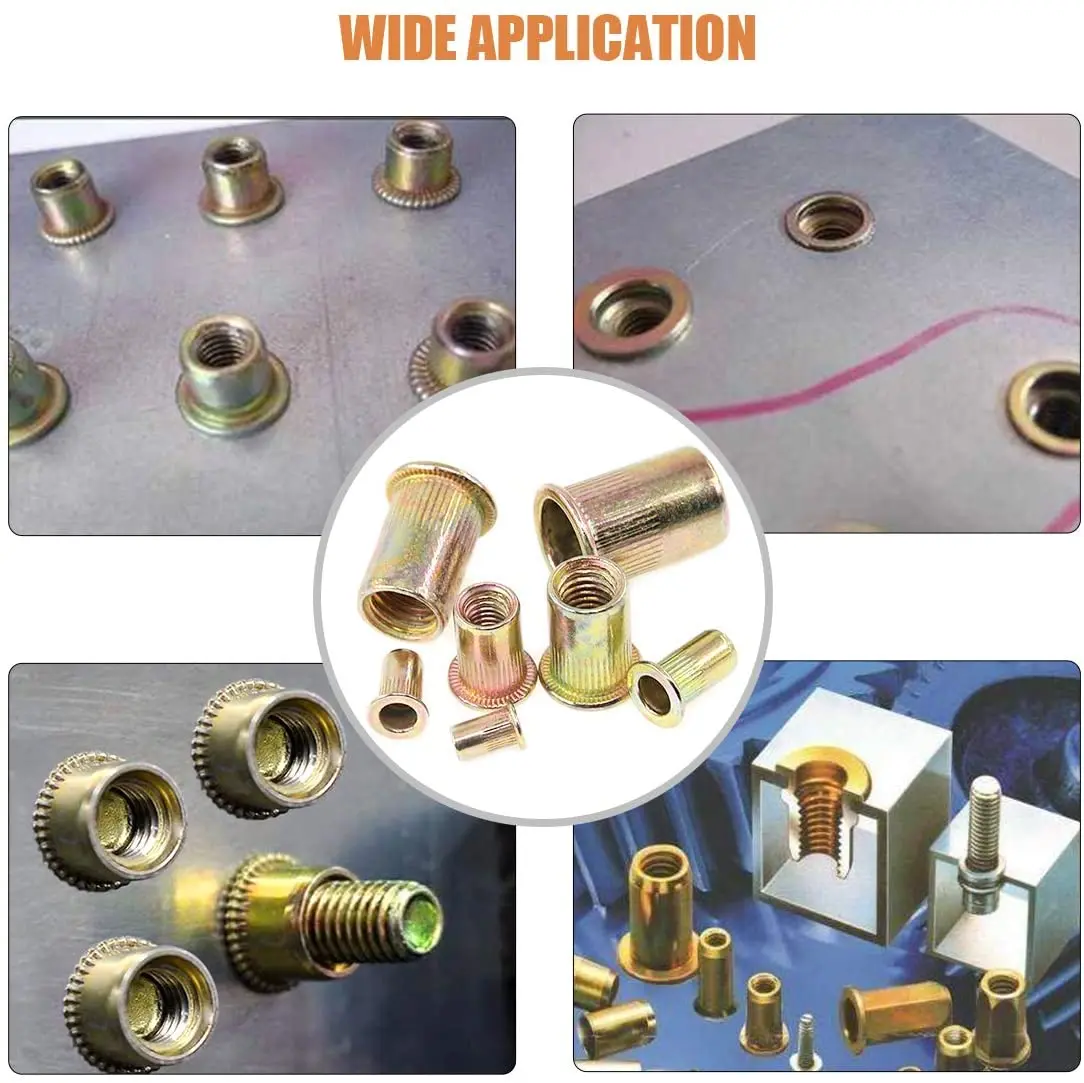 Metric M3+M4+M5+M6+M8+M10+M12 Carbon Steel Zinc Plated Rivet Nuts Flat Head Riveting Tool home improvement 120/170/220Pcs