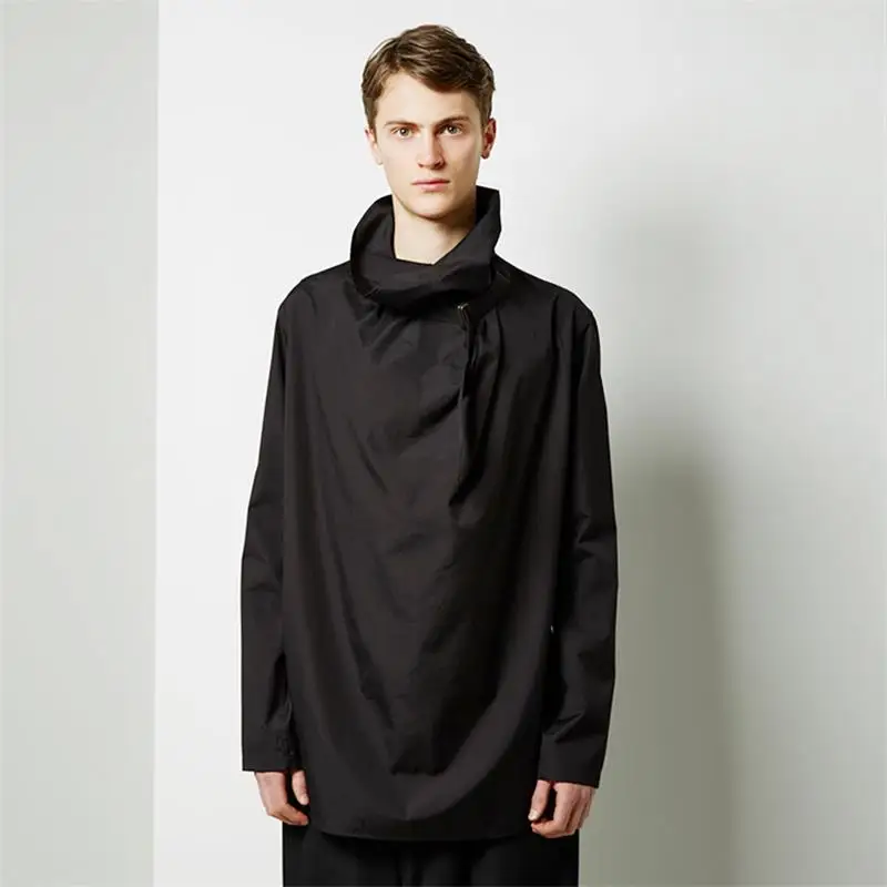 

Мужская рубашка с длинным рукавом, новая Однотонная рубашка с высоким воротником и галстуком-бабочкой, простая Молодежная модная спортивная повседневная рубашка, весна-осень