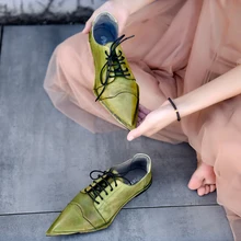 Artmu/оригинальная обувь из натуральной кожи в стиле ретро; Женская Удобная мягкая обувь ручной работы на плоской подошве с острым носком; Всесезонная обувь на шнуровке