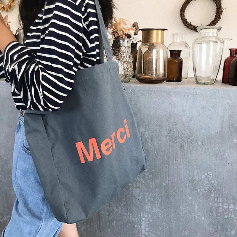 Angelatracy Новое поступление корейской спасибо холщовая хозяйственная сумка Защита окружающей среды-дружелюбный сумка в руку, на плечо, большая Для женщин сумки через плечо переноска