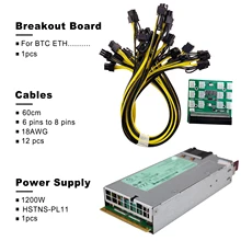 1200W PSU Power Supply for  HP DL580G6 G7 498152-001 490594-001 438203-001  + Breakout Board + 12pcs 6pin-to-8pin Cables 60cm