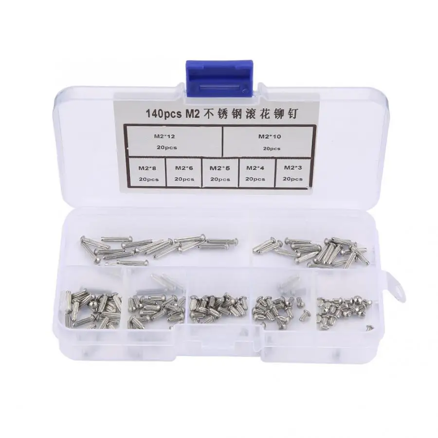 

M2 Stainless Steel Round Knurled Shank Solid Rivets Assortment Set aluminium rivets 140Pcs/Lot