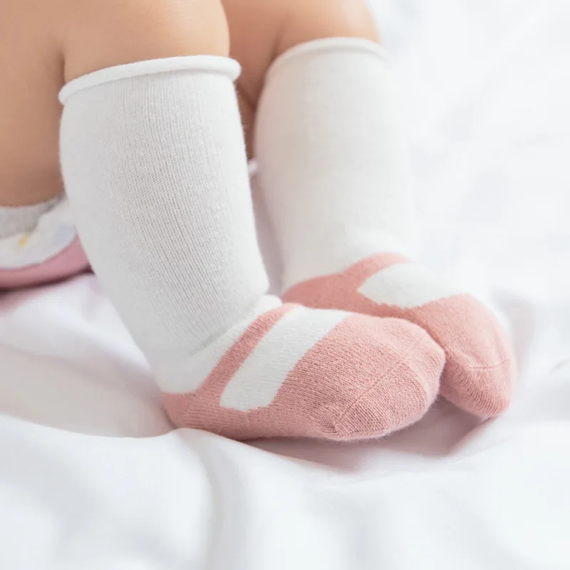 

3 Double Canister Socks Socks Spring And Autumn Newborns Tube Cotton Socks Thin Relent Long Infant Baby Unisex Socks Class A