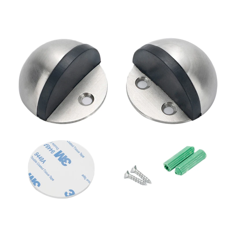 Floor-mounted Door Stops Stainless Steel Glass Door Rubber Semi-circular Anti-collision Punch Free Stop Wood Holder