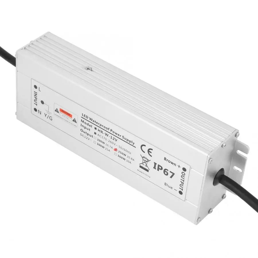 Регулируемый импульсный источник питания 12 V/24 V 250W светодиодный светильник полосы питания IP67 Водонепроницаемый светодиодный драйвер трансформаторный блок