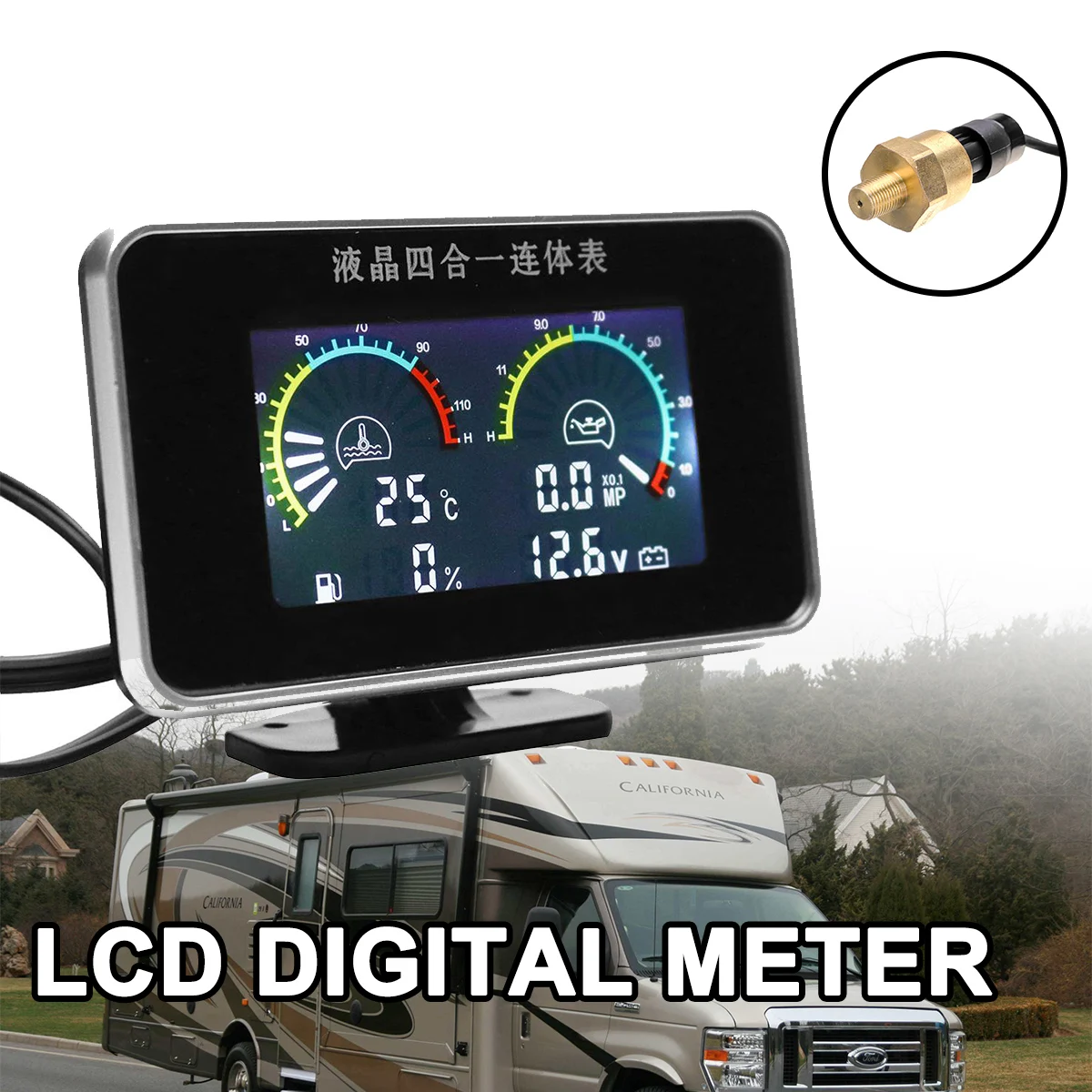 Oil Voltage Pressure Fuel Water Temp 4in1 LCD Car Digital Gauge Meter M10 Auto Replacement Parts 12V 24V Oil Voltage Pressure Fuel Water Temp 4in1 LCD Car Digital Gauge Meter M10 Auto Replacement Parts 12V 24V