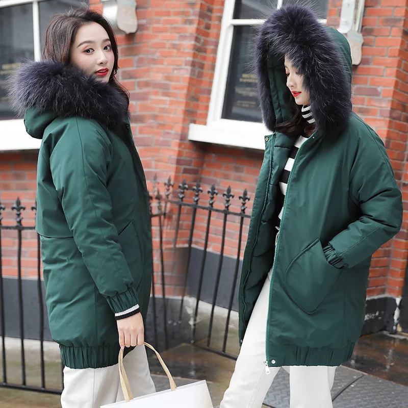 

2019 Winter New Style Korean-style Thick down Cotton fu da Fur Collar Mid-length Cotton-padded Jacket Coat
