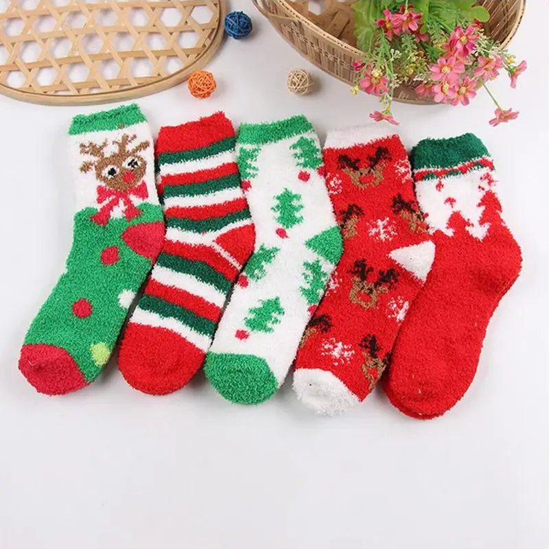 1 пара, женские хлопковые рождественские носки, kawaii, зимние теплые носки с мультяшной собакой, лосем, медведем, лисой, рождественские короткие носки