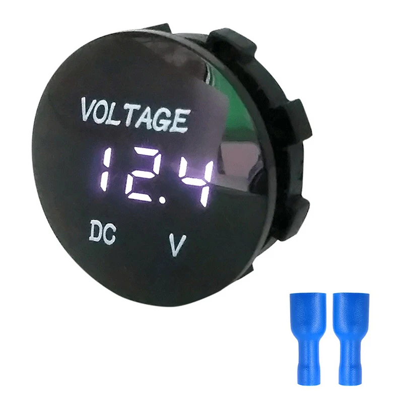 5 цветов beler вольтметр Мини DC 12 V-24 V Водонепроницаемый круглый Панель светодиодный цифровой Дисплей руль автомобиля ATV вольтметр - Цвет: Белый