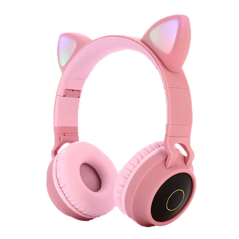 Kids Bluetooth Headset Wireless Music Cute Glowing Led Cat Ear Headphone for Girl Gift Stereo Earphone with Mic for Mobile Phone