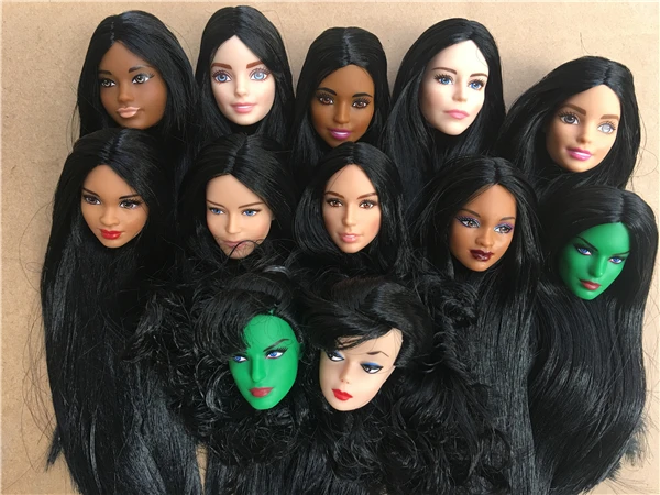 black doll heads with hair
