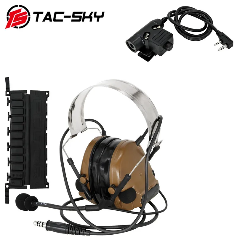 TAC-SKY military adapter KENWOOD U94 PTT + COMTAC III silicone earmuffs noise reduction pickup tactical headset CB