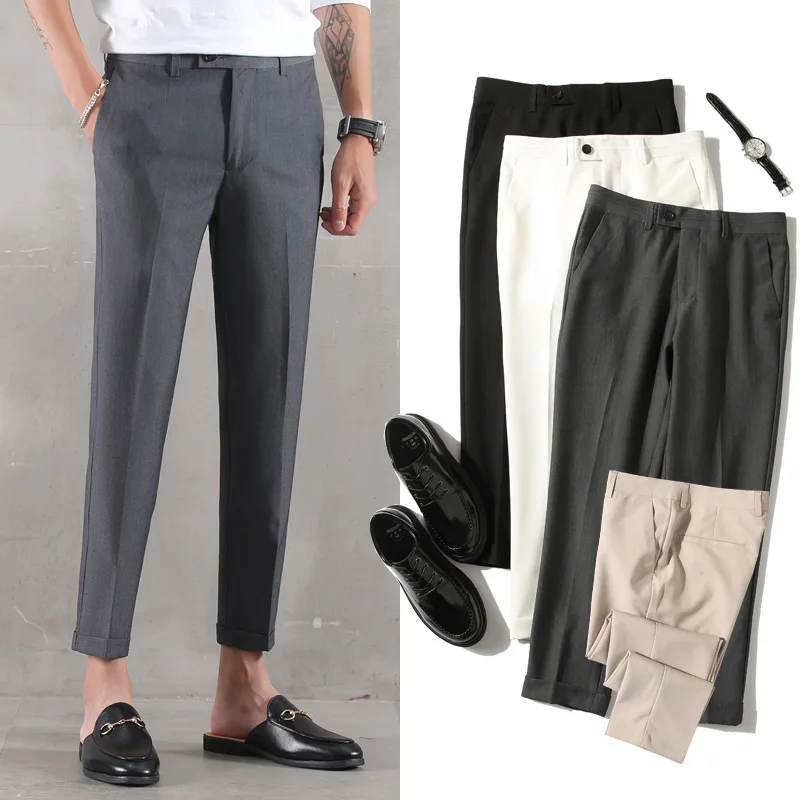 

Hot Selling Hot Sales Men'S Wear 2019 Summer Men Slim Fit Men's Solid Color Casual Pants Capri Suit Pants Capri Pants