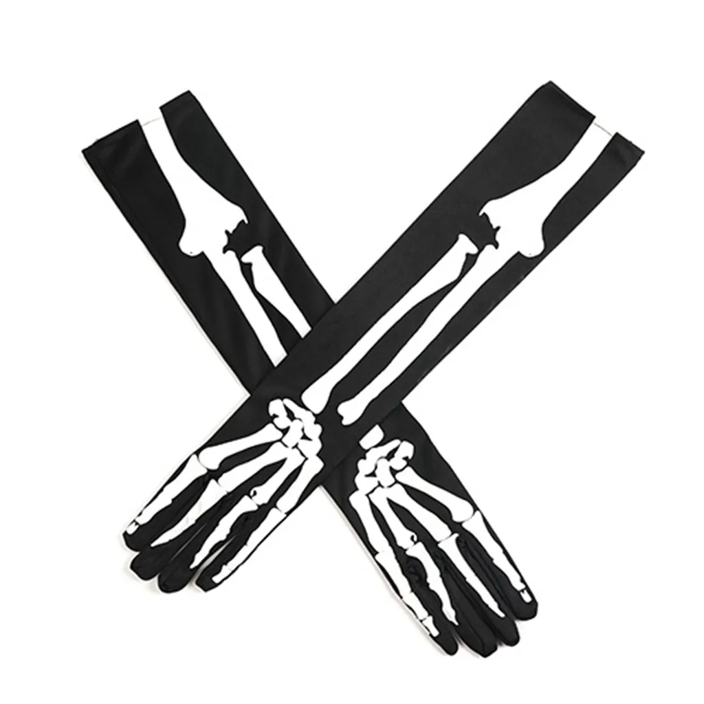 Унисекс перчатки для Хэллоуина длинные белые кости нарукавник 3D перчатки с черепом коготь кольцо в форме скелета печать перчатки Мода Повседневная смешная#3