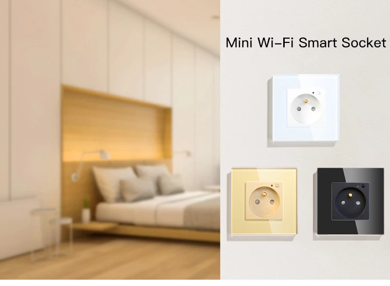16A FR WiFi Smart Wall Socket Outlet Glass Panel French Smart Life/Tuya Remote Control,Works with Echo Alexa Google Home