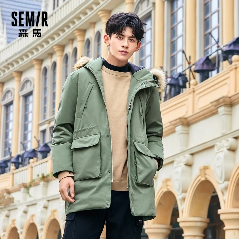 Mid Length Fur Collar Hooded Parka Coat 