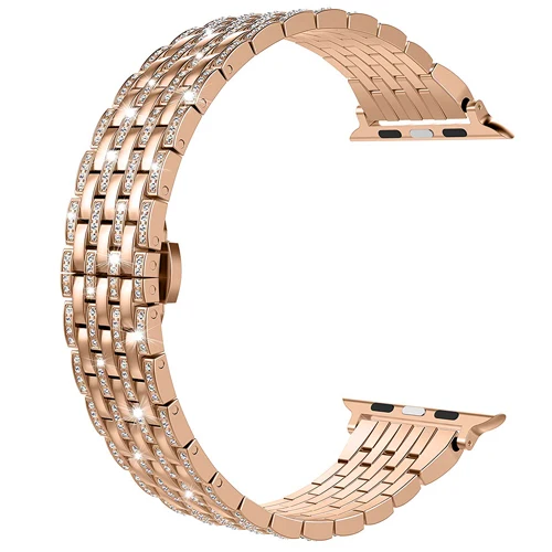 light gold Роскошный алмаз ремешок для наручных часов Apple watch, версии 40 мм, 38 мм, версия 5/4/3/2/1 наручных часов iwatch, ремешок 40 мм, 38 мм, 42 мм, 44 мм браслет из нержавеющей стали - Цвет ремешка: light gold