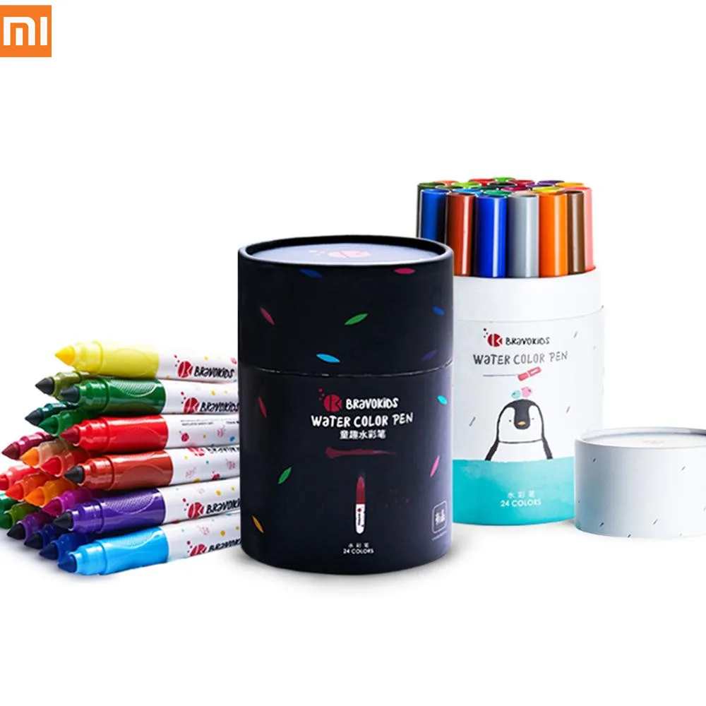 Xiaomi Bravokids 24 цвета моющиеся фломастеры яркие цвета рисунок живопись Вода цвет искусство маркер нарисованные ручки