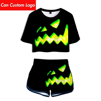 

New Printed Women Halloween two piece set New design Oversize short sleeve and Short Halloween Pants O-neck Summer Set
