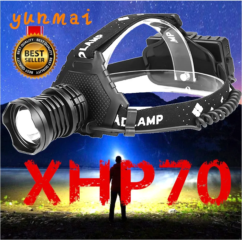 Yunmai 2020 XHP70 светодиодный налобный фонарь самый мощный 32 Вт 7800 лм налобный фонарь zoom power bank 18650 мАч аккумулятор для кемпинга Yunmai 2020 XHP70 светодиодный налобный фонарь самый мощный 32 Вт 7800 лм налобный фонарь zoom power bank 18650 мАч аккумулятор для кемпинга