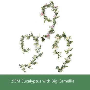 

3 Pcs Artificial Eucalyptus with Flower Vine Cross-Border Wedding Home Plant Wall for Wedding Arch Arts Crafts Porp Decoration