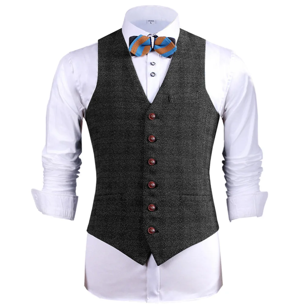 Nova moda masculina xadrez terno colete tweed