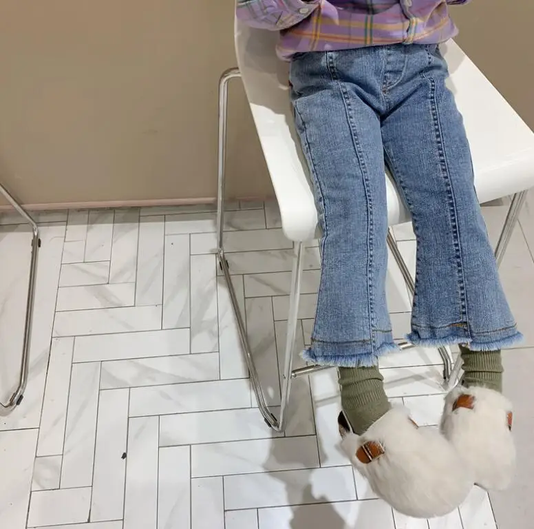 Hot Selling Girls Denim Flare Pants Thicken Winter Fashion Girls Pants 2-7T PP314