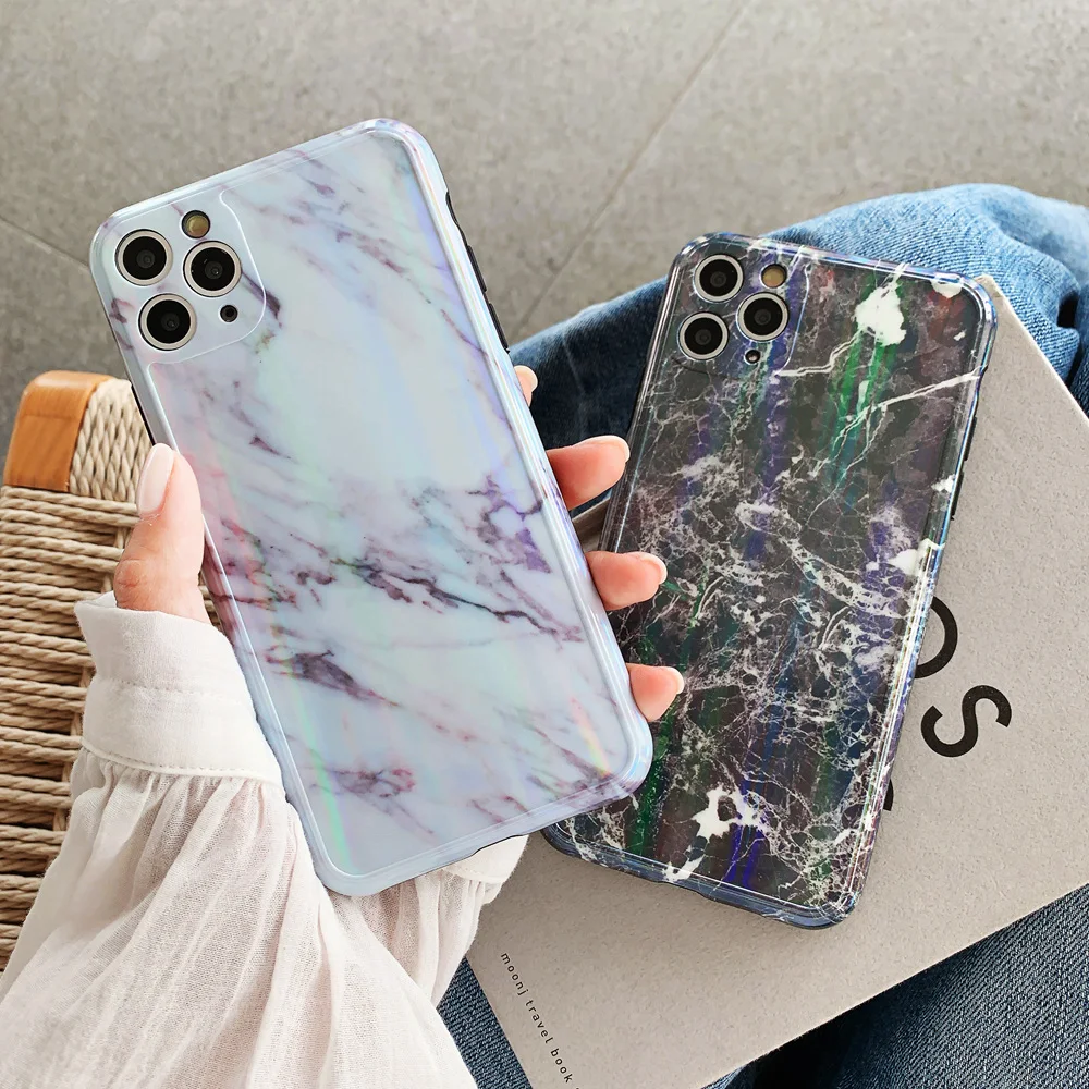Глянцевый лазерный чехол для телефона iPhone 11 Pro Max iPhone11 7 8 Plus SE 2020 черный белый