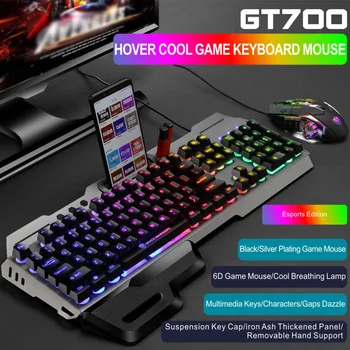 

For Desktop Home Office Gaming 104 Keys Keyboard Mouse Combo Rainbow Backlit Mute USB Wired Mechanical Plug And Play Metal Panel