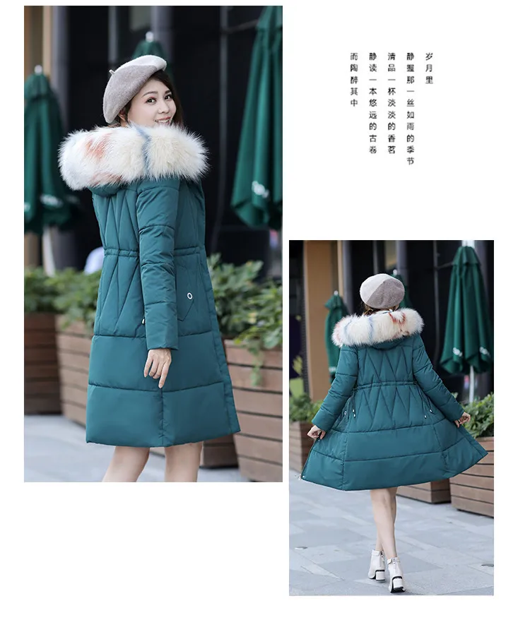 Winter New Style WOMEN'S down Jacket Korean-style Slim Fit Thick-Fox Large Fur Collar Mid-length Large Size Cotton Coat