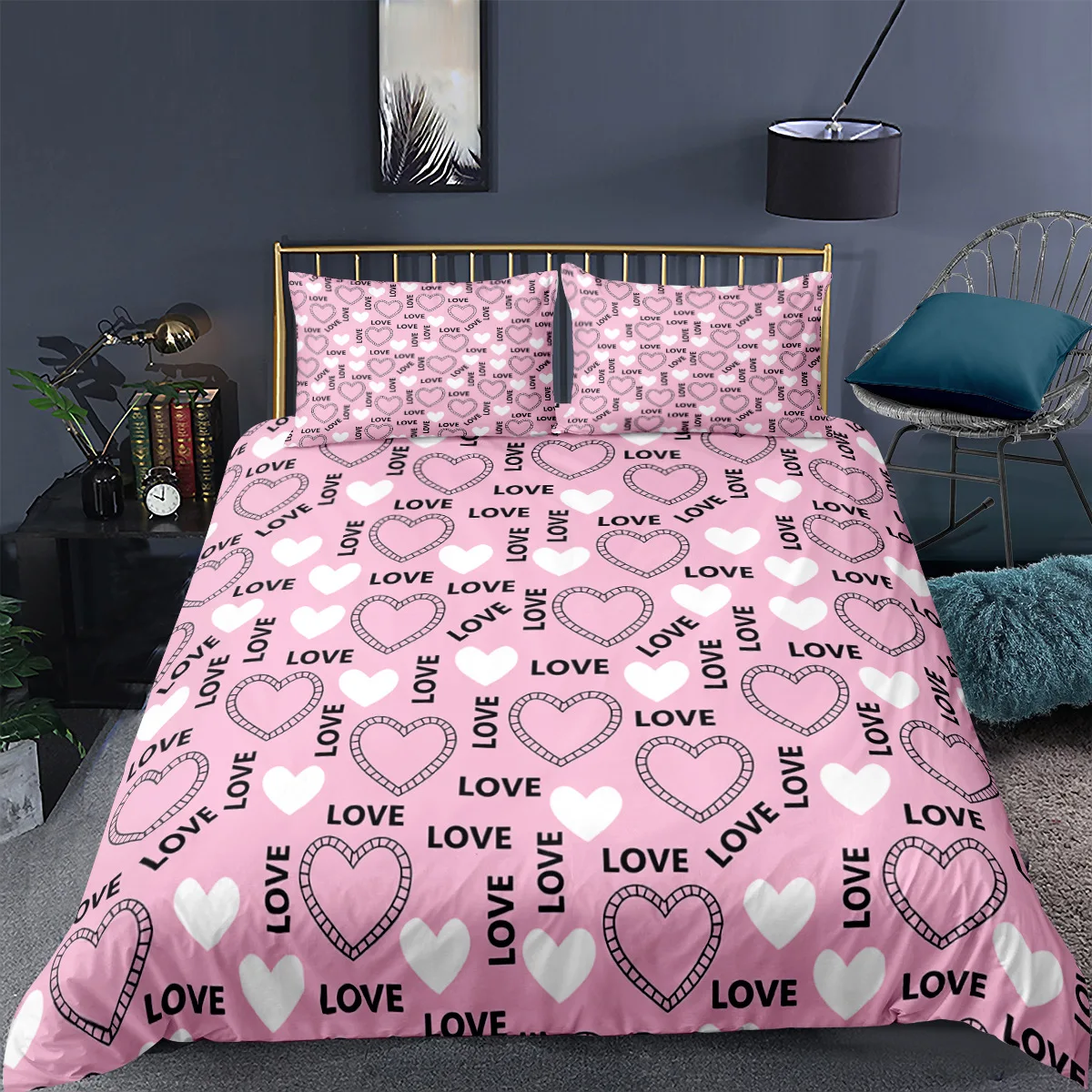 Love Hearts Bedding Set 2/3Pcs Duvet Cover & Pillowcase(s) 3D Printed Quilt Cover Home Textile Gift 