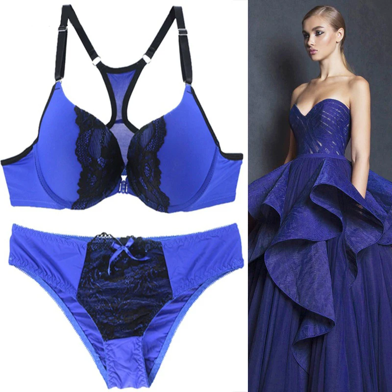 

Sexy Backless Bras Briefs Set Front Closure Push Up Brassiere Lace Cotton Panties B C Cup Bralette Lingerie Set Underwear
