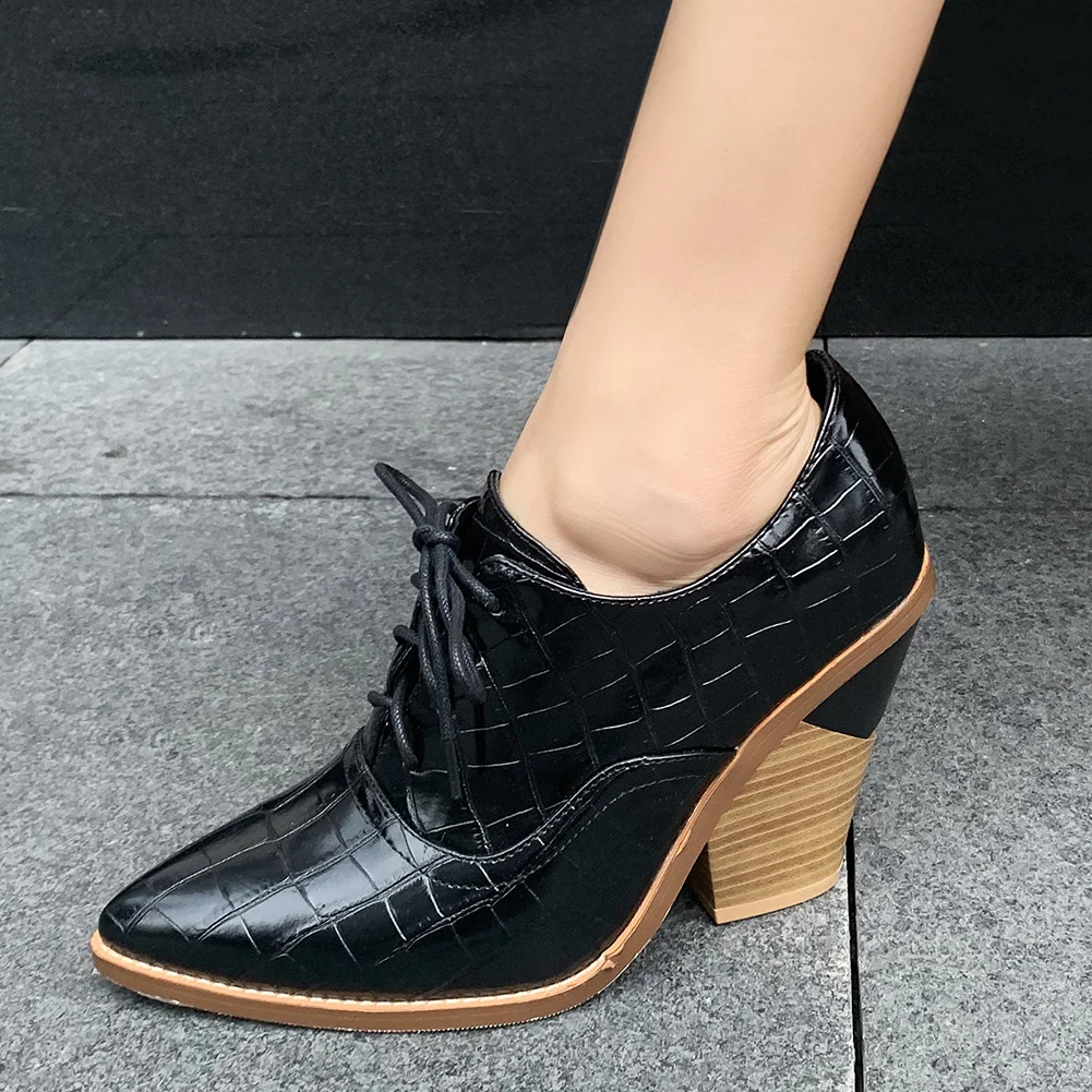

LAPOLAKA Retro Pointed Toe Ankle Boots Woman Autumn Wedges Shoes Pointed Toe Shoelaces High Heels Booties Woman PLus Size 44