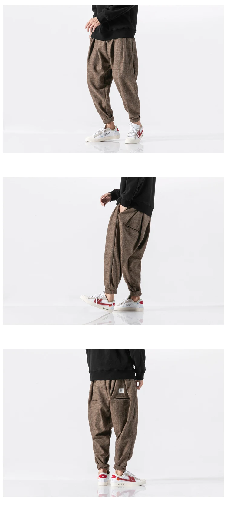 3 Color Men Winter Thick Warm Woolen Casual Plaid Harem Pant Male Loose Fashion Trousers Streetwear Hip Hop Pant Plus Size M-5XL