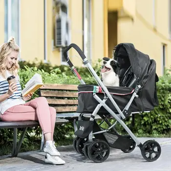 

Outdoor Pet Cart Dog Cat Carrier Pet Stroller Multicolor Oxford Cloth Steel Pipe High-intensity 4-wheels One-key Folding