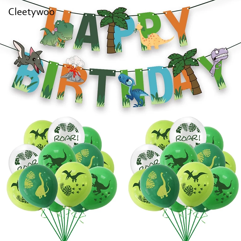 Globos de dinosaurio de 12 pulgadas, pancarta de dinosaurio, jungla, Animal salvaje, fiesta, confeti, globos de látex rugido, suministros de fiesta de cumpleaños para niños