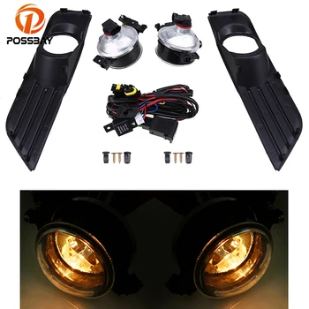 

POSSBAY Front Fog Light Lamp Assembly with H8 Bulbs + Bumper Lower Grille Cover for Ford Focus MK2 2005 2006 2007 2008