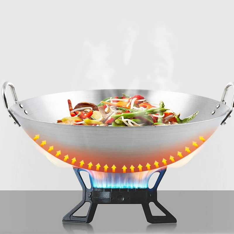 Нержавеющая сталь без покрытия Woks газовая плита традиционный горшок ручной работы с двойным ухом шеф-повара жарить ВОК