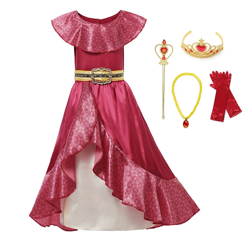Girl Classic Princess Elena Red Cosplay Costume Kids of Avalor Elena Dress Children Sleeveless Party Halloween Ball Gown Outfits