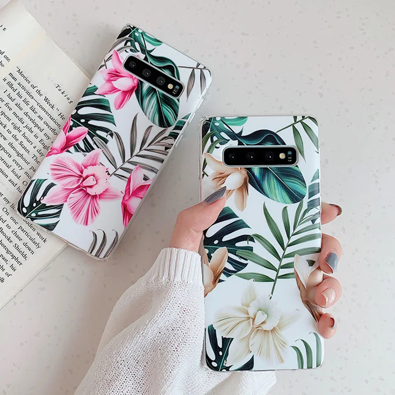 FAYDAI Flower Leaf Case Stand Holder Cover For Samsung Galaxy S8 S10 S9 Plus S10e A40 A50 A70 Soft TPU Silicone Phone Capa | Мобильные