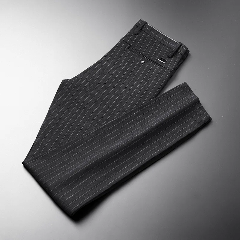 ICPANS, Стрейчевые клетчатые брюки, мужские облегающие брюки, мужские брюки, длина, деловой стиль, летний костюм, брюки для мужчин, брюки - Цвет: 679 black stripe