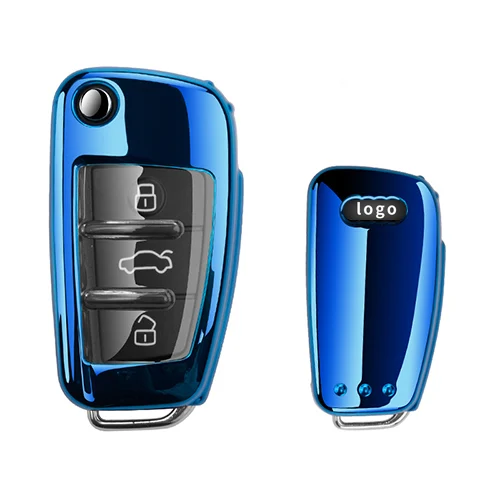 Чехол для автомобильного ключа для Audi A3/Q3/A6L/A1/S3/Q7/Q2L Мягкий ТПУ декоративный Стайлинг автомобиля пульт дистанционного управления Audi Key Cover - Название цвета: A-blue