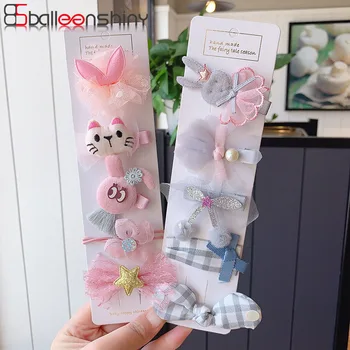 

BalleenShiny 5pcs Cartoon Fabric Kids Hair Pins Lace Bow Flower Kids Girls Hair Accessories Infant Baby Accessories Hair Clips